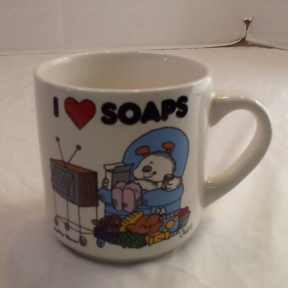 I Love Soaps Mug Vintage 80's White 3.5" - Picture 1 of 8